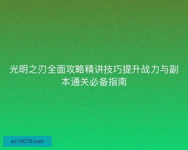 光明之刃全面攻略精讲技巧提升战力与副本通关必备指南